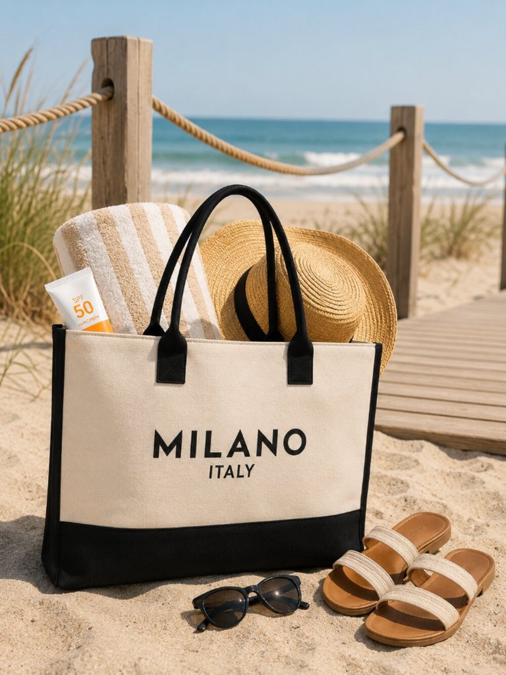 Milano Italy Print Canvas Tote Bag Large Capacity Shoulder Bag - Picture 3 of 8